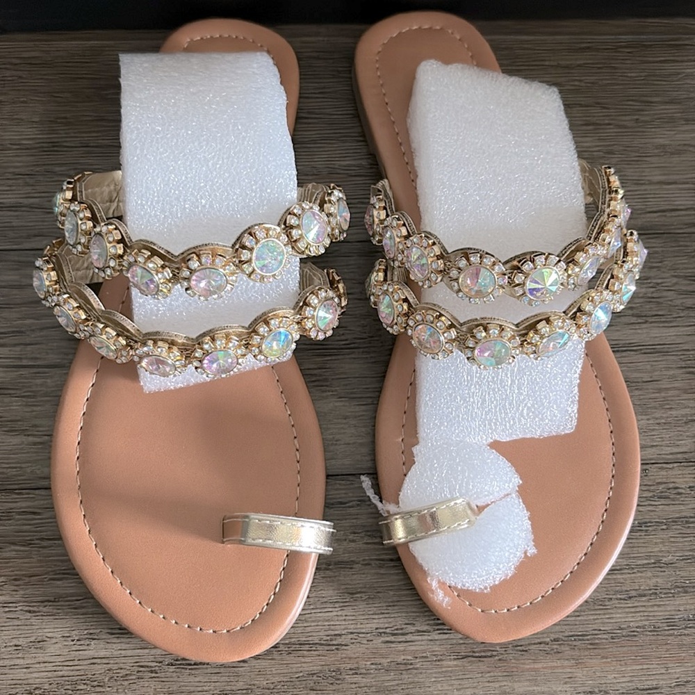 ❌SOLD❌ NIB [Thalia Sodi] Joya Rhinestone Thong Sandals Gold Metallic Women’s 5 - Picture 6 of 13